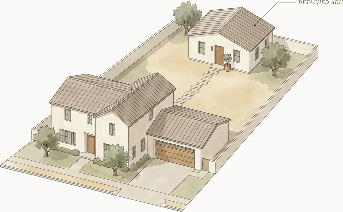 Granny Flat — watercolor illustration on an Orange County lot