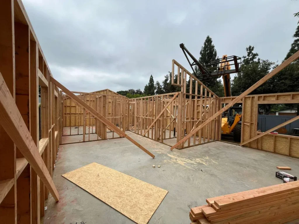 Larger ADU framing and site work with equipment access