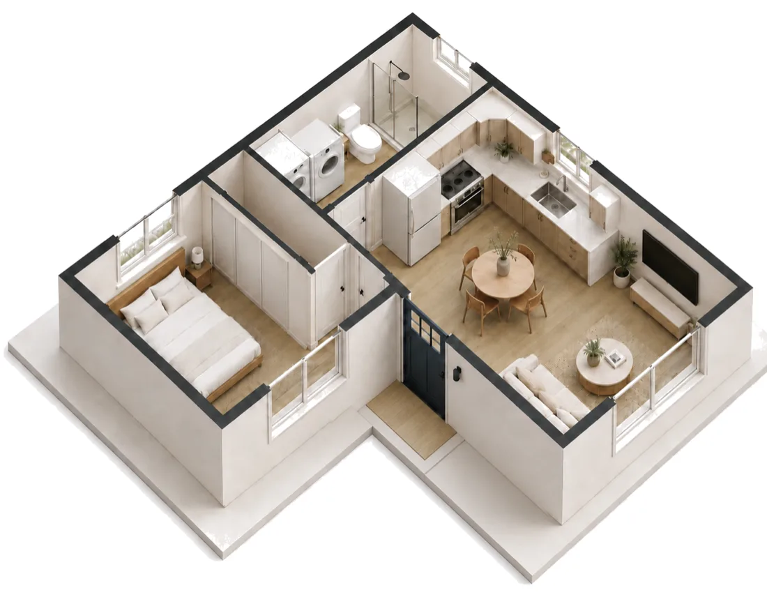 The Balboa floor plan — one-bedroom ADU
